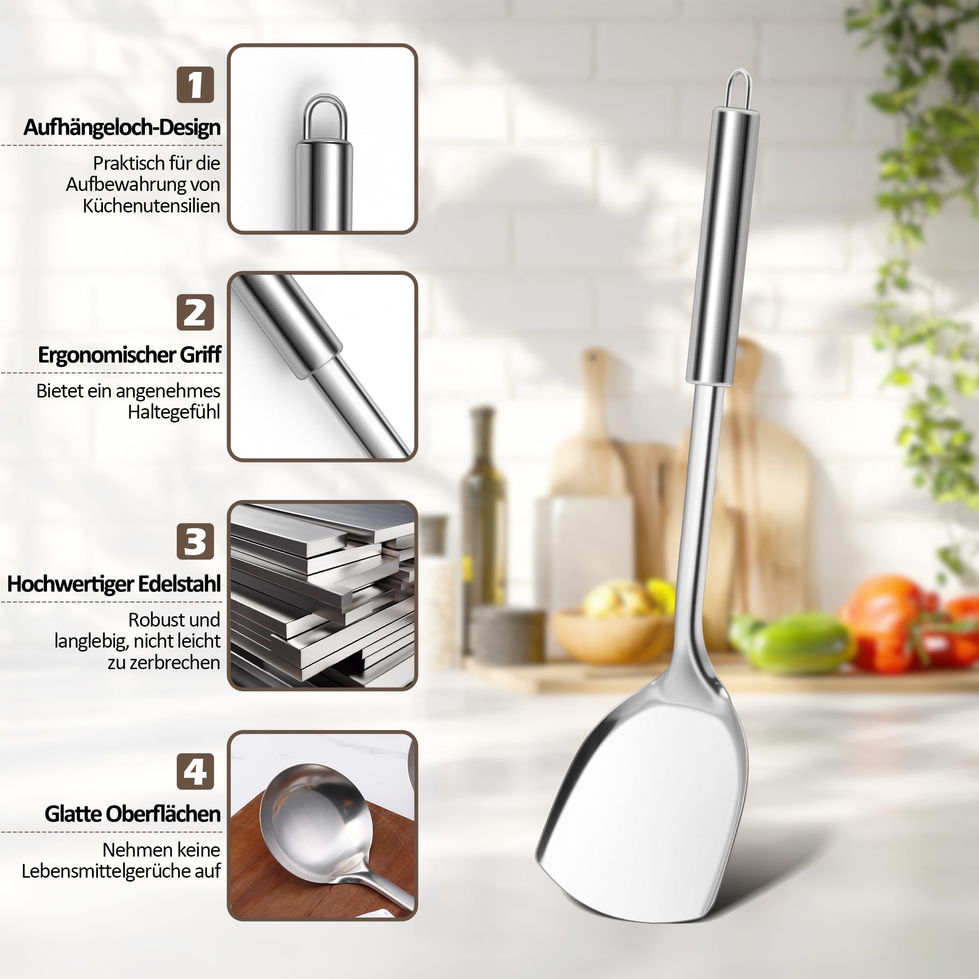 Joyfair Set di 10 utensili da cucina in acciaio inox (10)