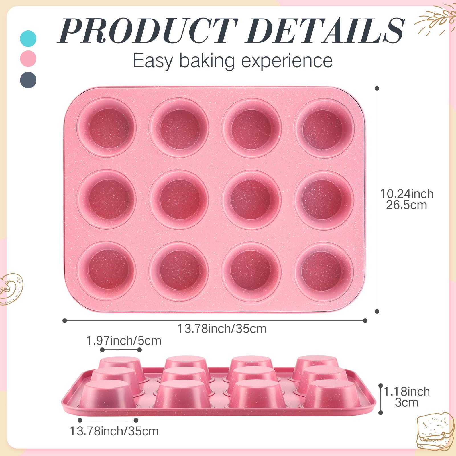 Reallnaive 3 pcs Non-Stick 12-Cup Muffin Pan Round Muffin Baking Pan Muffin Mold Cupcake Sheet Versatile Essential for Cupcakes Muffins Kitchen