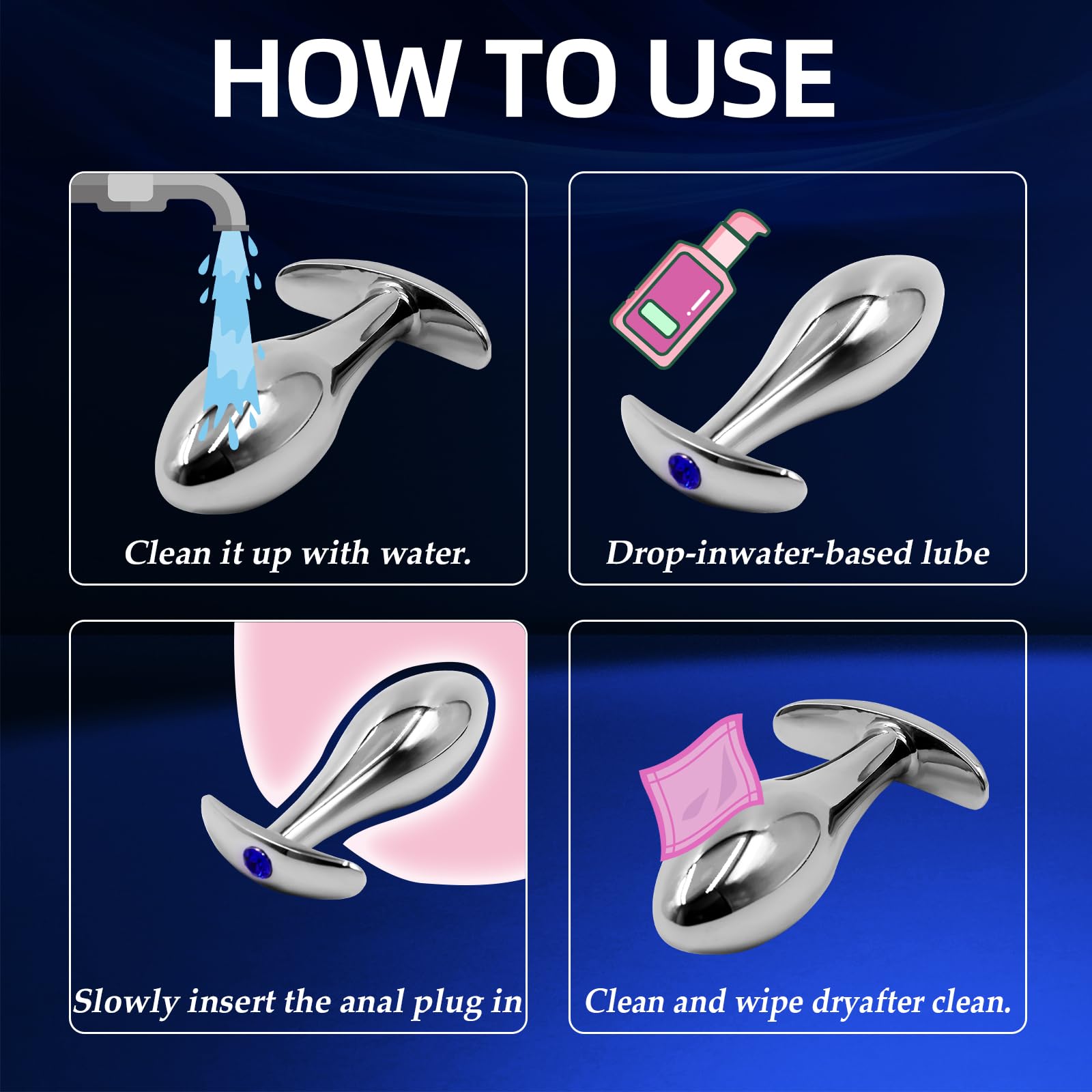 Metal Anal Plugs 4PCS with Luxury Jewelry T-Shaped Base Anal Trainer Kit Metal Butt Plug Prostate Massage Sex Toy Stimulation Adult Sex Toys for Men Women: Silvery Style