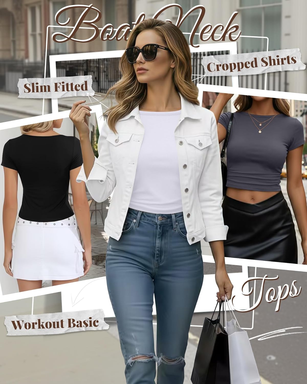 Riyiper 3 Pcs Women's Short Sleeve Crop Tops, Boat Neck Slim Fitted Cropped Shirts Workout Basic Tops - Image 3