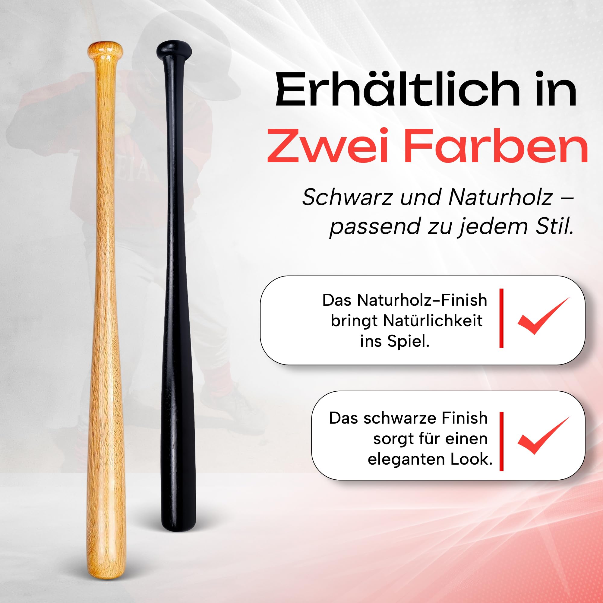 Redfield Baseballschläger – umweltfreundliches Massivholz – 76 cm (76 cm) – 2 Farben zur Auswahl – Schwarz oder Naturholz