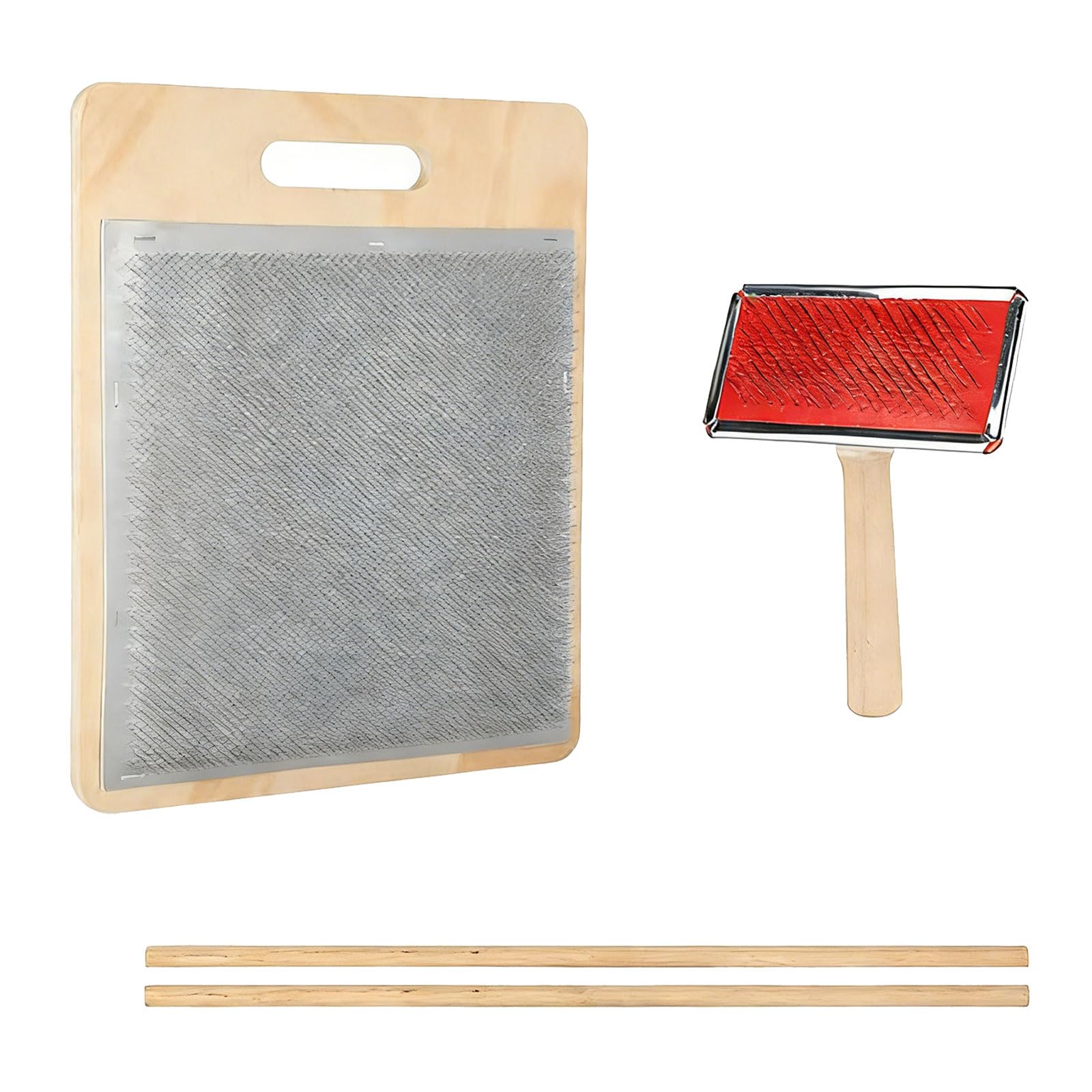 Piceioep Natural Wood Wool Carding Board with Multiple Positions and Fiber Brushes for Textiles Multipurpose Carding Set