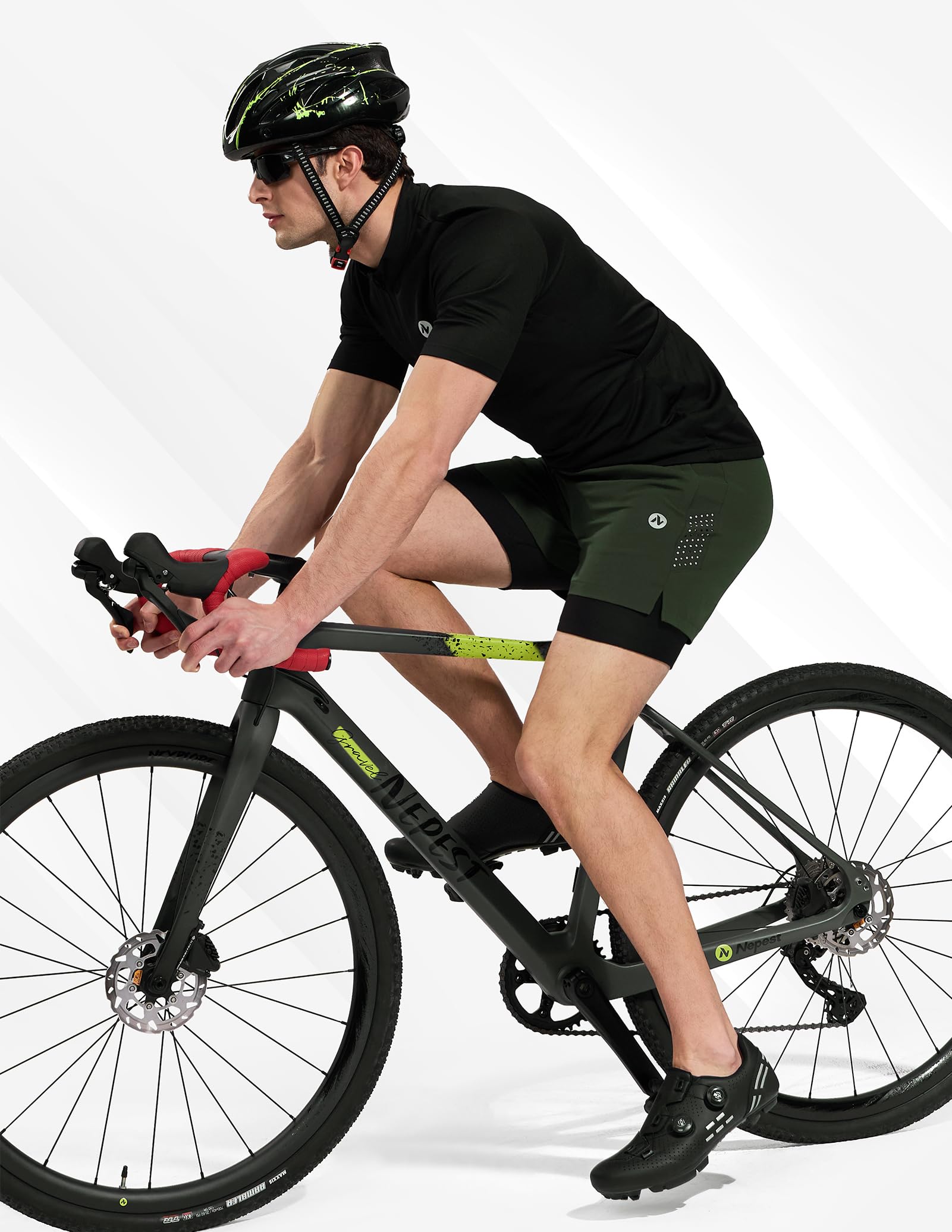 Nepest Pantaloni corti da mountain bike, da uomo, imbottiti, 4D, larghi, traspiranti, ad asciugatura rapida