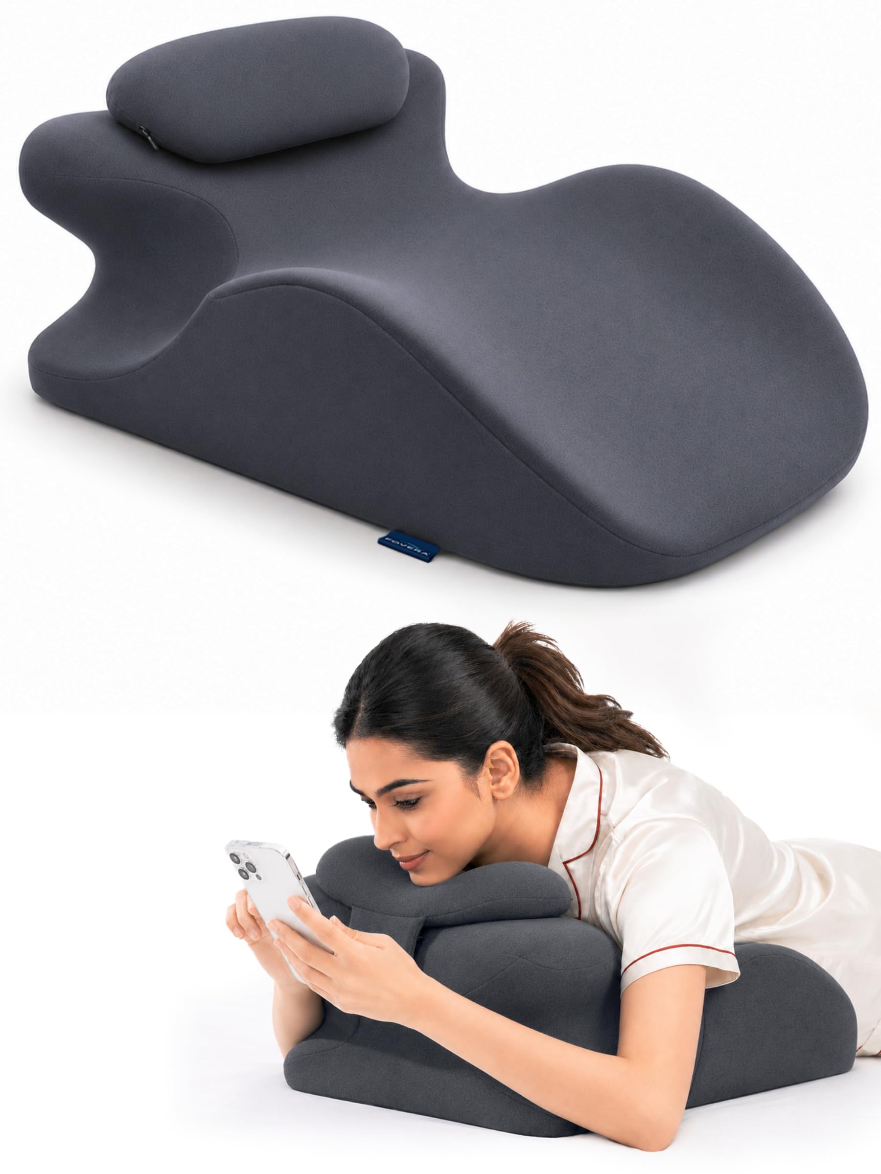 FOVERA Memory Foam Ergonomic Prone Pillow for Sleeping, Wedge Pillow for Bed, Reading, Back Pain, Acid Reflux & Leg Elevation, Ideal for Prone Sleeping & Massage, Washable Cover-image-33