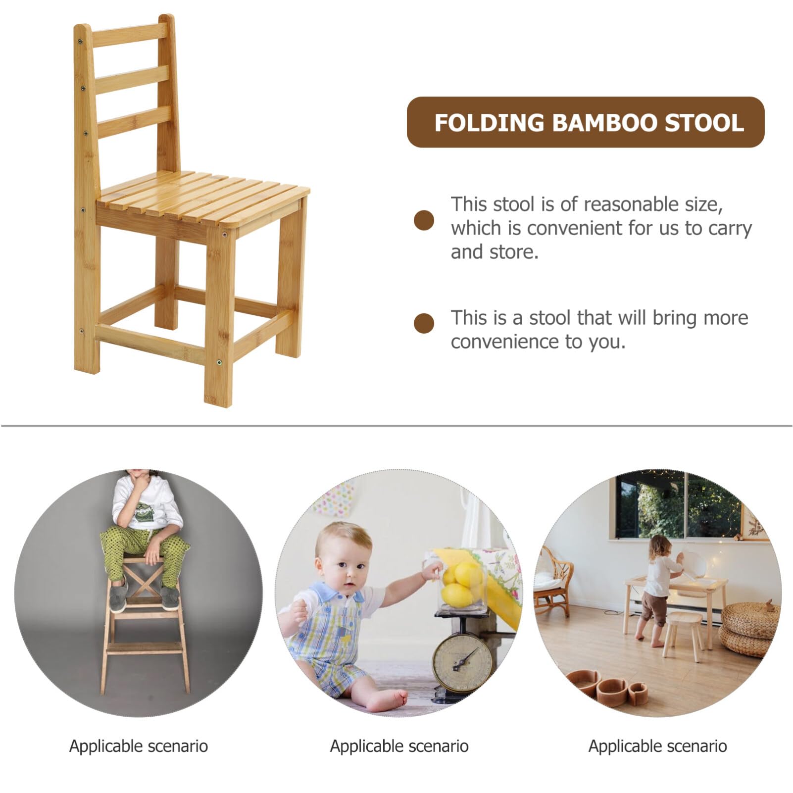 HOLIDYOYO Ergonomic Bamboo Stool Compact Low Step Stool Family Use Boys and Girls Changing Bench Versatile Design