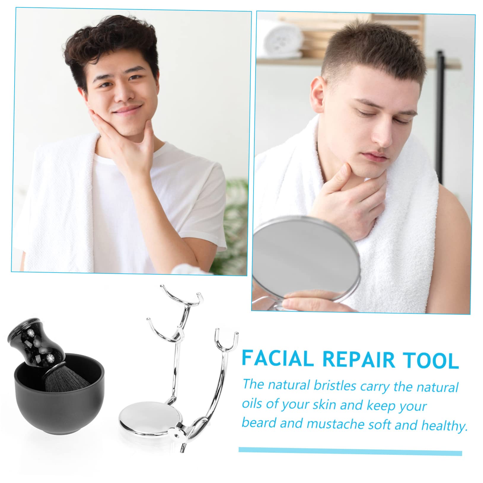 Beaupretty Barba Uomo Pennello e Ciotola da Barba Kit Rasatura Completo per Uomo e Supporto per Pennello