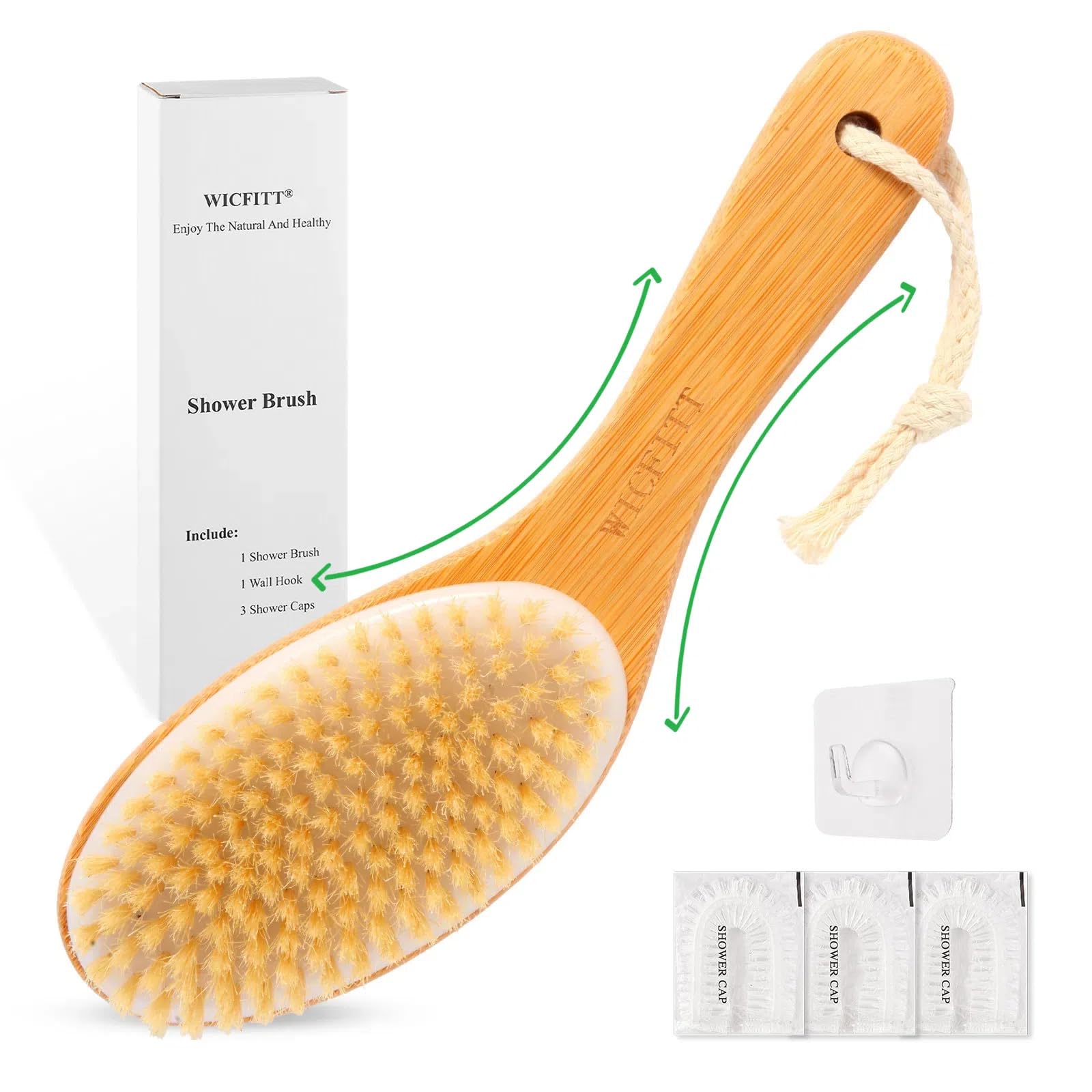 Dry Brushing Body Brush, Exfoliating Body Scrubber with Boar Bristles, Soft Shower Brush for Cleaning Body, Improving Blood Circulation and Lymphatic Drainage,Suitable for Wet or Dry(Bamboo Handle)