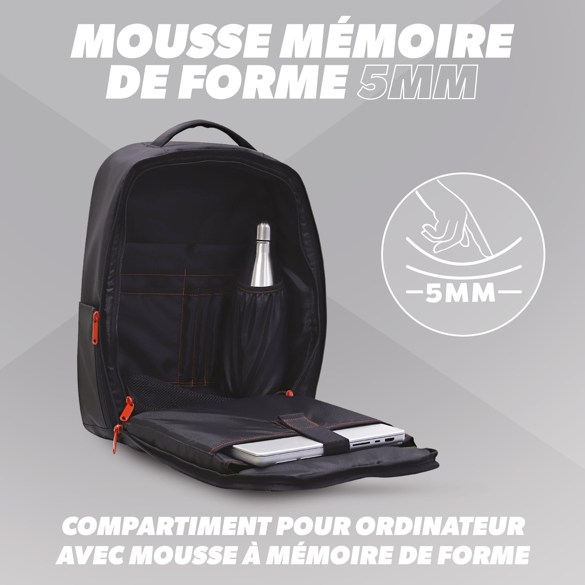 T'nB – Mochila Impact con carcasa rígida EVA de 7 mm, resistente a golpes y caídas, compartimento para PC de hasta 16 pulgadas, Antivol, comodidad ergonómica con almohadillas reforzadas, material