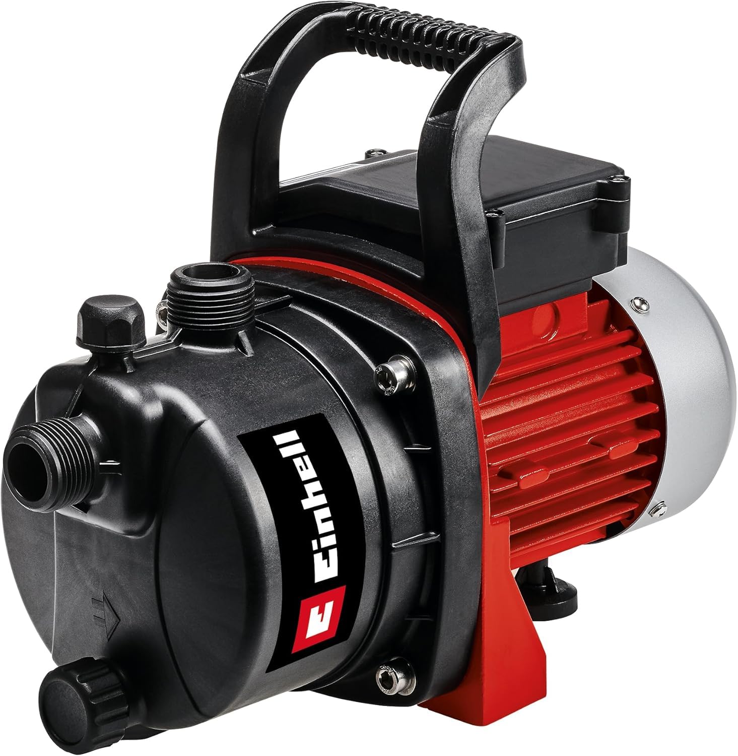 Einhell Bomba de jardín GC-​GP 6538 (650 W, presión de 3,​6 bar, caudal de 3.800 l/​h, tornillo de llenado de agua, tornillo de drenaje de agua, asa de transporte), Color Negro, Rojo, Plata