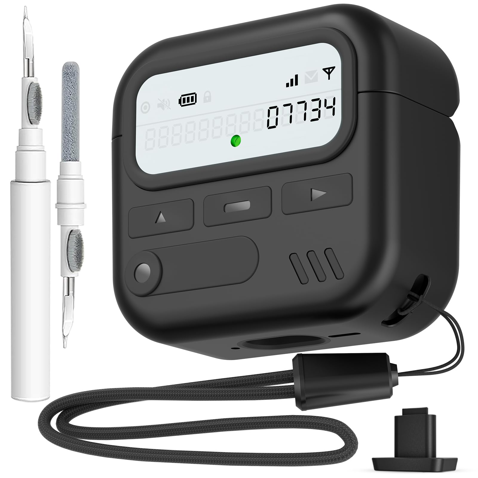 for AirPods 4 Case with Safty Lock,Retro Inspired Pager Style (Black)