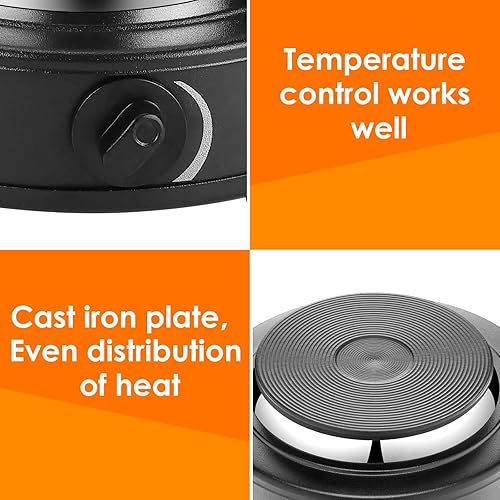 Miniatura 7 de Potlimepan Pequeña placa eléctrica de 120 V, pequeña placa caliente eléctrica de 120 V para olla Moka, pequeña placa caliente mini (500 W negro)
