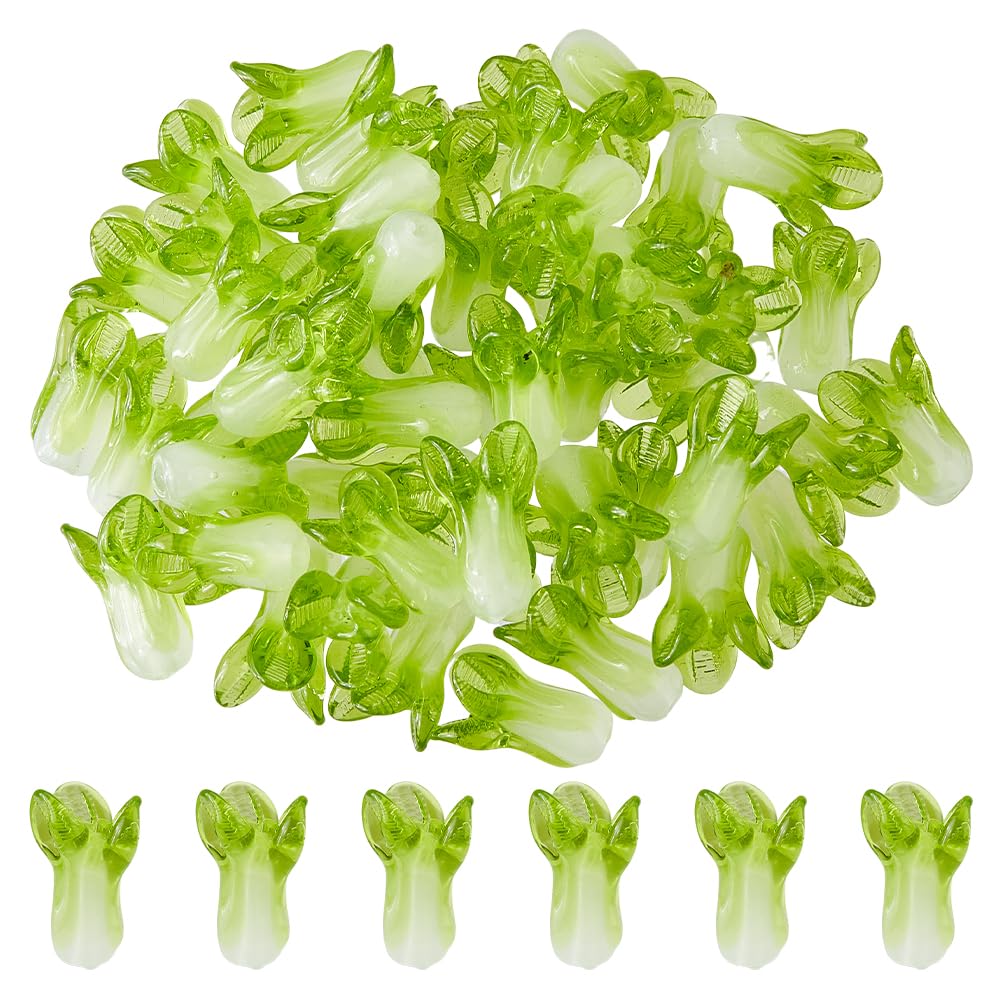 Hobbspring 50pcs Gold Lampwork Glass Cabbage Beads for Jewelry Making DIY Crafts
