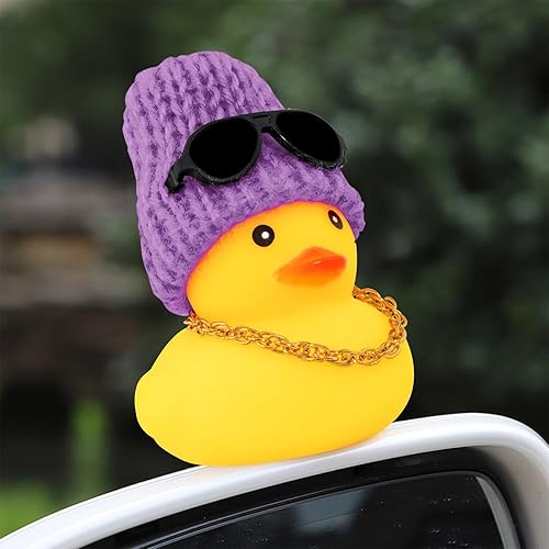 Miniatura 6 de wonuu Adornos de pato de goma, 2 piezas, decoración de tablero de instrumentos de pato amarillo con mini sombrero