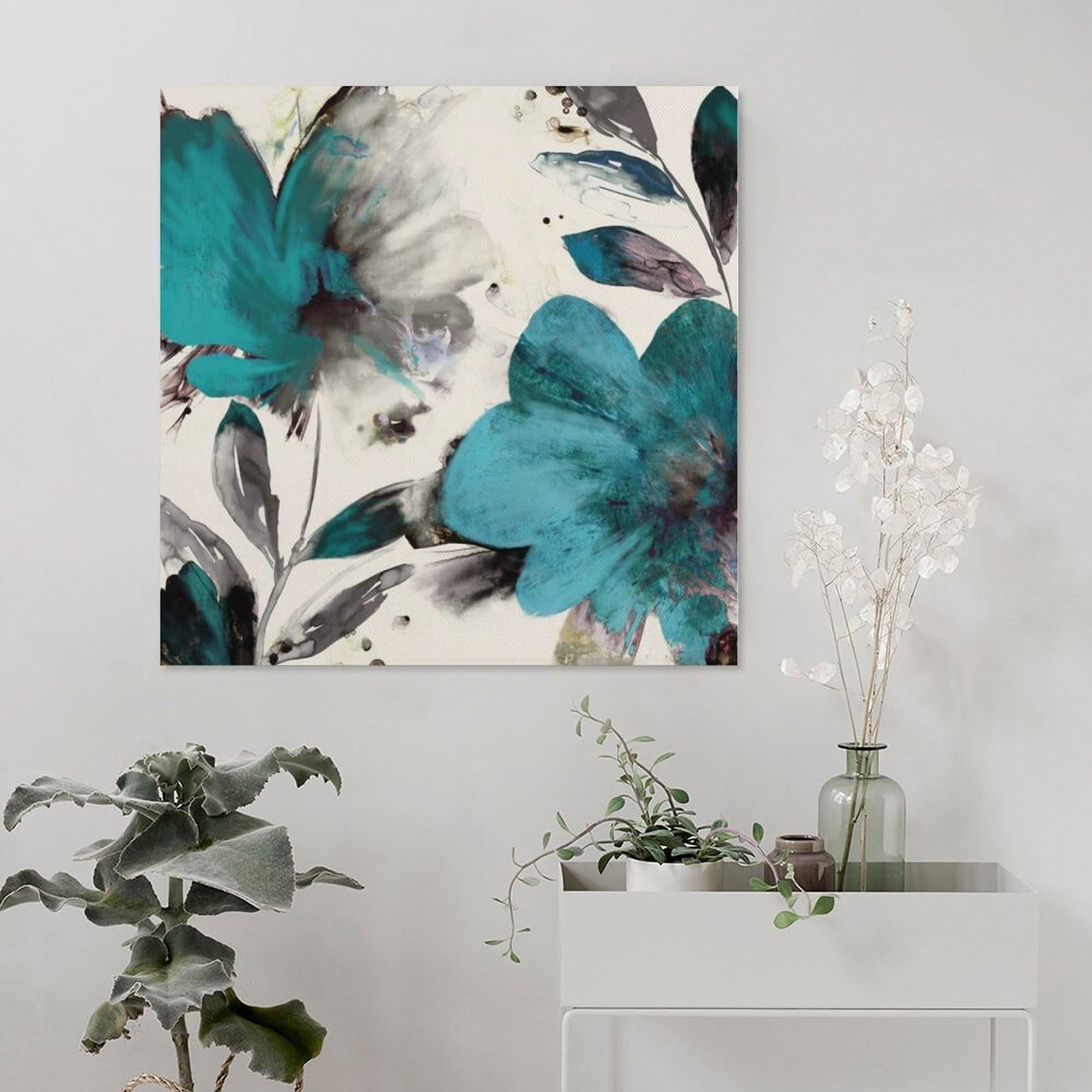 Amazon.co.jp: 絵画 ターコイズブルーの花の水彩画インテリア 絵画