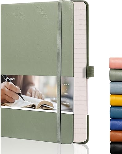 EMSHOI Cuaderno de papel gráfico Cuaderno de 256 páginas A5 tapa dura papel grueso de 423ozm piel sintética lisa bolsillo interior 575 x 838