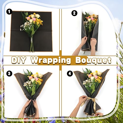 Miniatura 5 de 20 hojas de papel de regalo de flores, papel de regalo de ramo floral impermeable, borde dorado, suministros de ramo de floristería coreana para