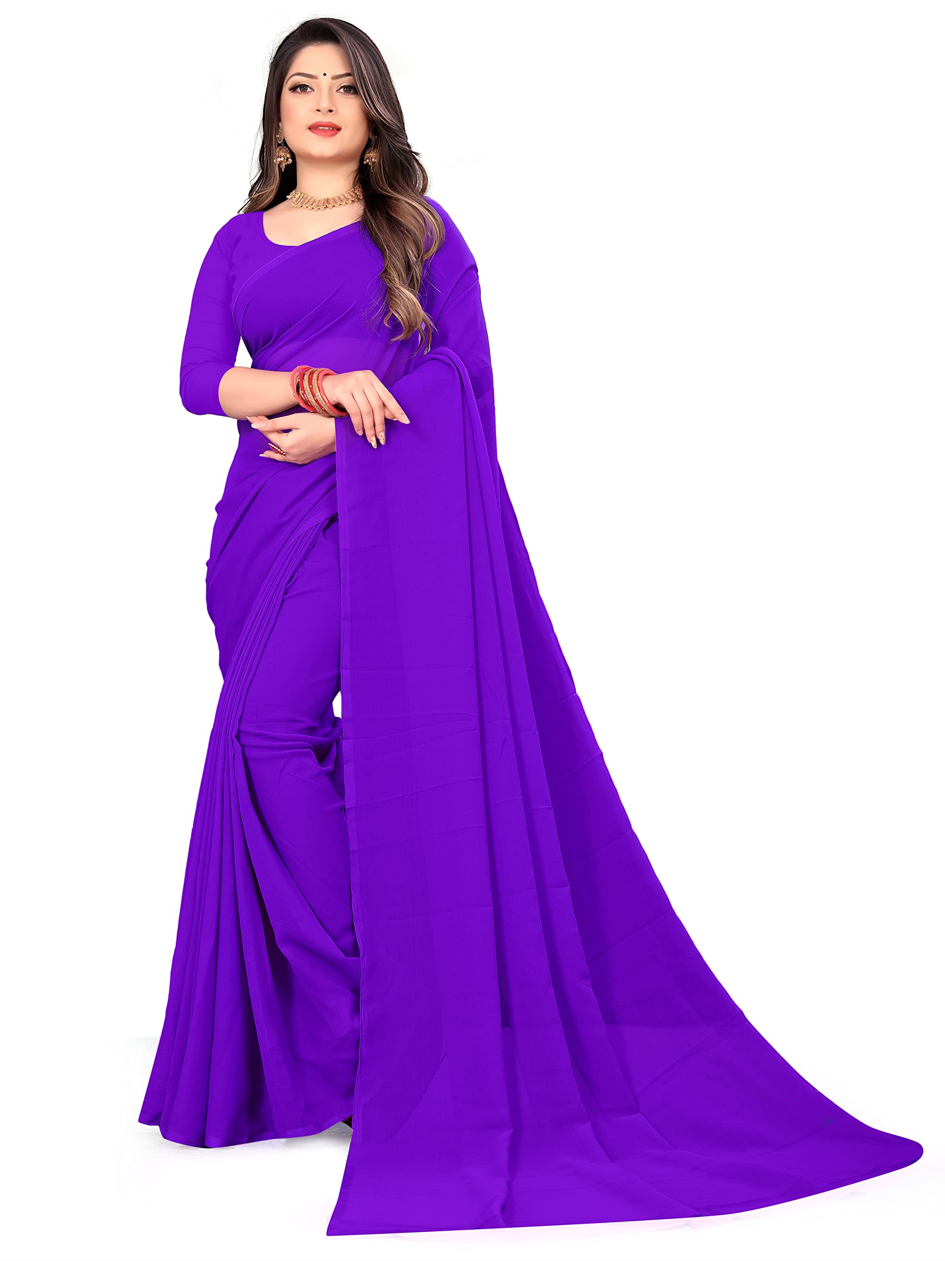 anand sarees SAREES Women's Solid Plain Bollywood Georgette Saree with Matching Blouse Piece | Stylish, Comfortable & Fancy Saree for Weddings, Parties, Casual Outings, Festivals-picture-17