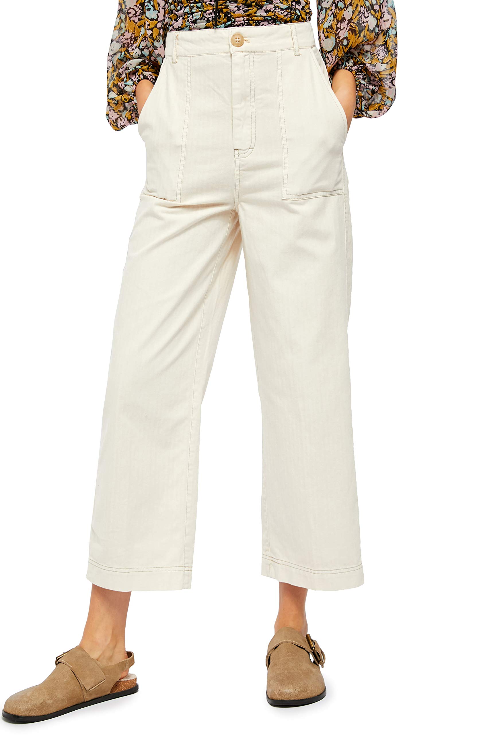 Free People Women's Sunday Skies Straight Leg Pants, Ivory, Size, Ivory, Size 12