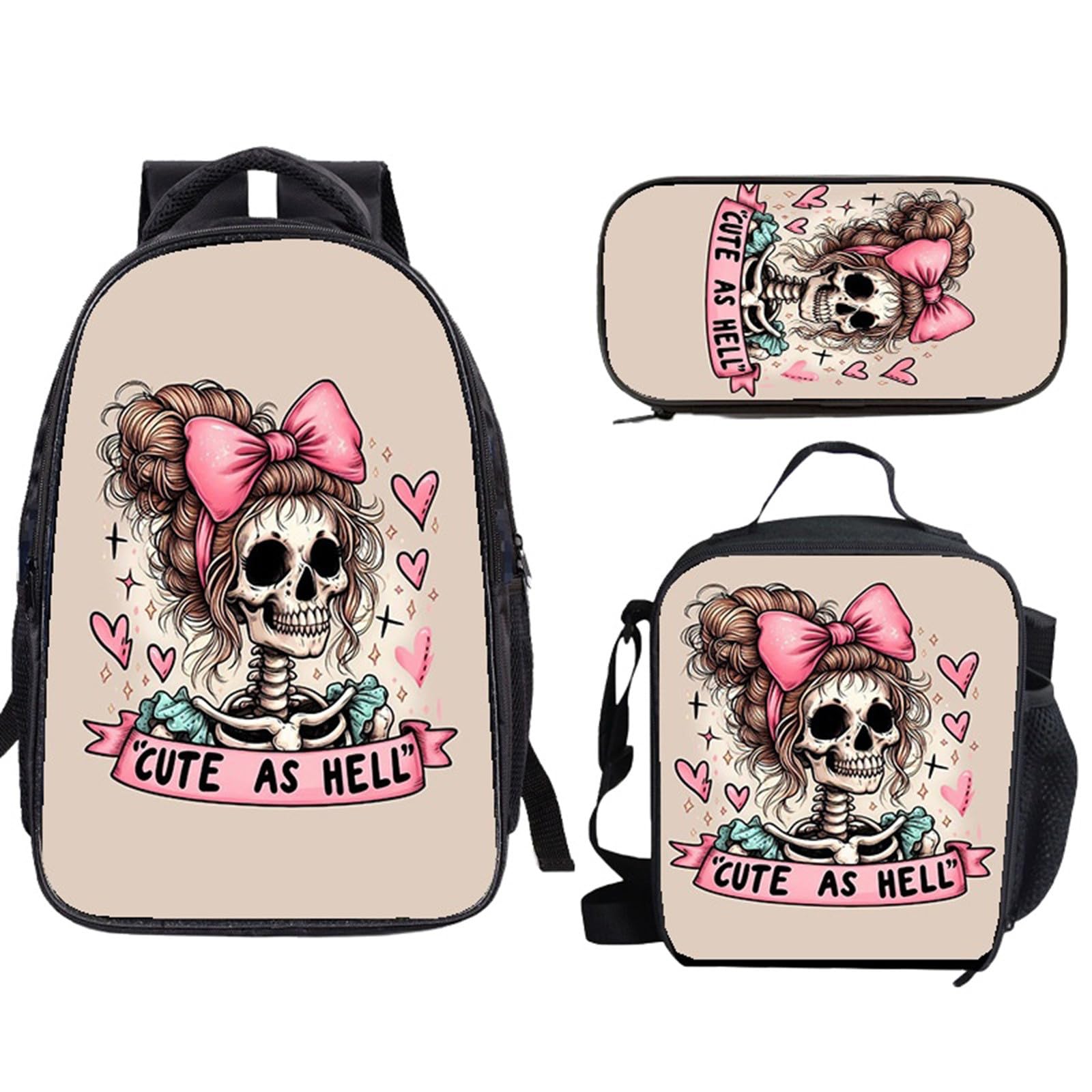 Juego de mochila escolar de Halloween para niños con bolsa de almuerzo, estuche para lápices, 3 unidades, bolsa de libros para estudiantes, diseño ligero de gran capacidad, e, Talla única, Clásico