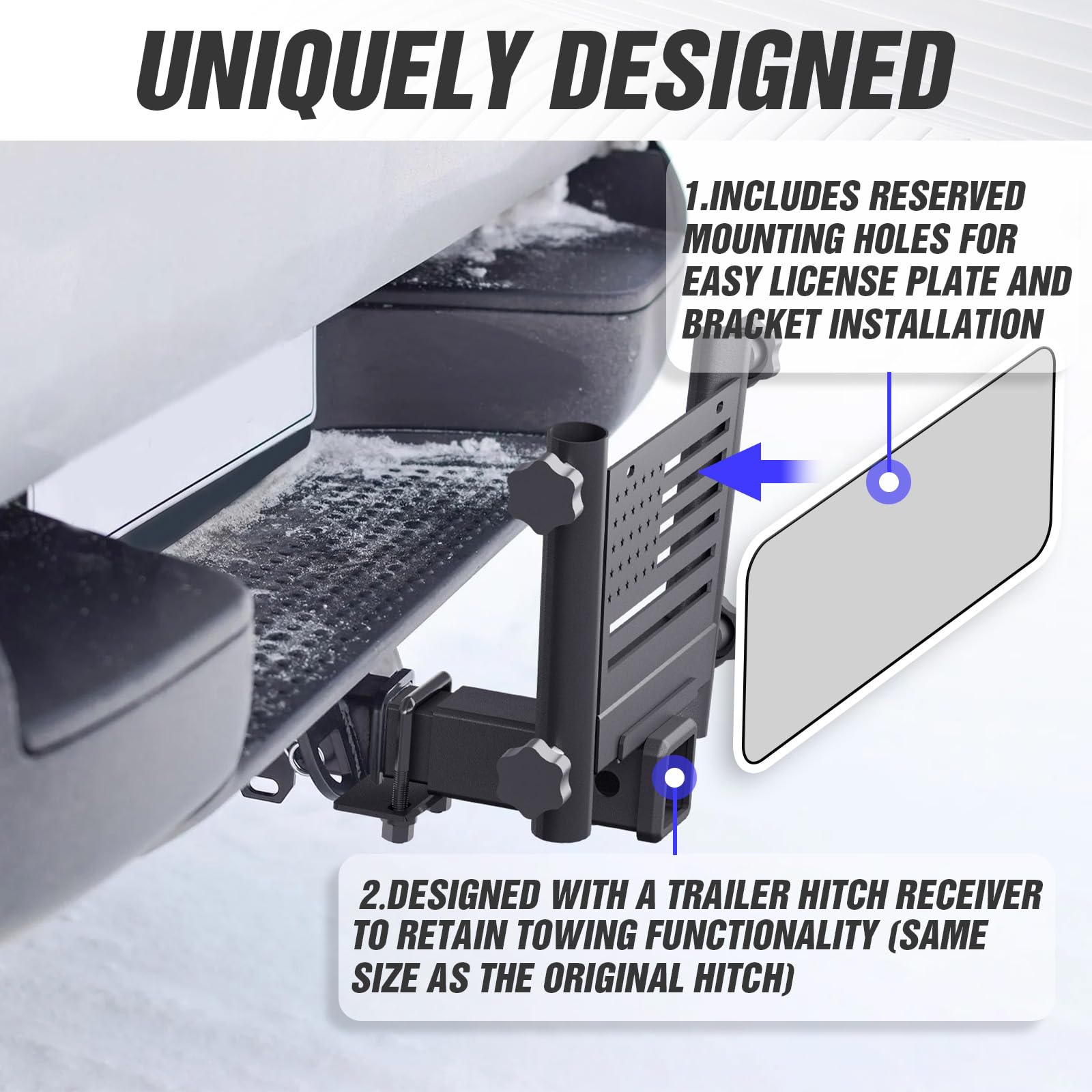 YZONA Anhängerkupplung Fahnenmasthalter für 5,1 cm Empfänger, robuste Anhängerkupplung Fahnenmasthalterung mit Kennzeichenlöchern, passend für LKW, SUV, Wohnmobil, Pickup, Camper, Anhängerkupplung