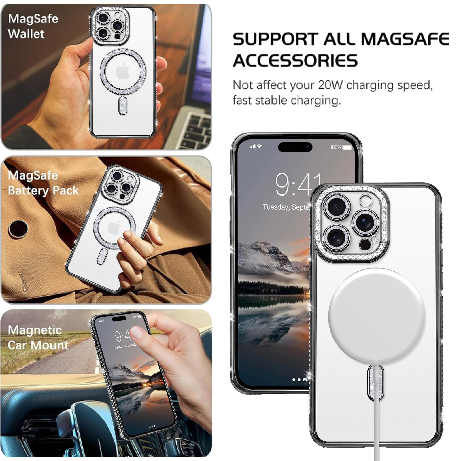 Lovmooful Funda Magnética Compatible Con IPhone 14 Plus/15 Plus, Compatible Con MagSafe, Transparente, Bonita Estética Con Bordes De Color, Diseño Para Niñas Y Mujeres, TPU Suave + Policarbonato A