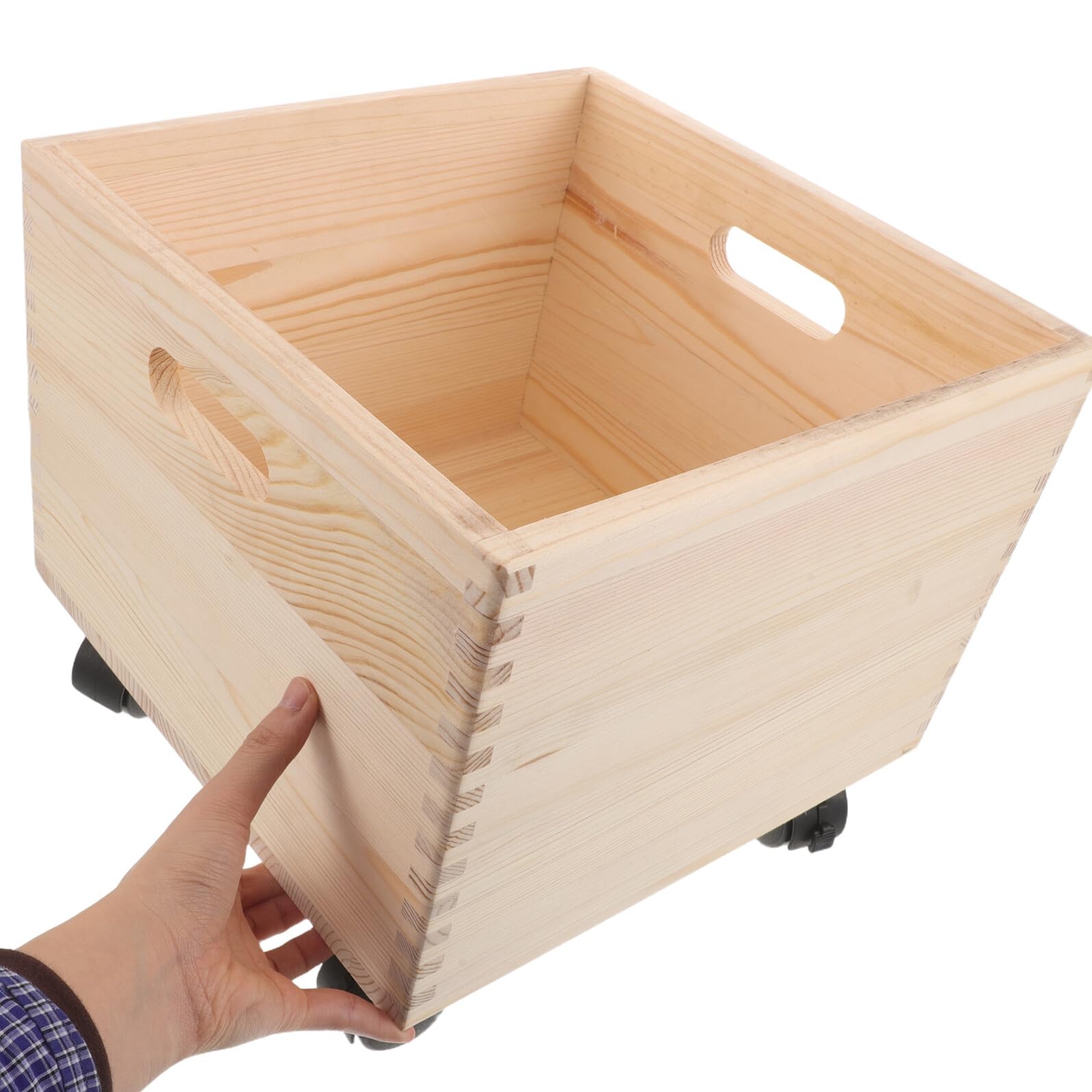 Cassa di Legno Quadrata con Ruote per Organizzazione Casa e Ufficio, Porta Vinili e Riviste con Struttura Robusta e Stile Rustico Beige per Soggiorno