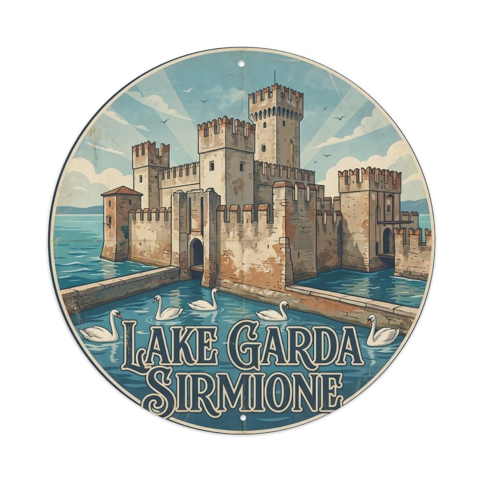 Lake Garda Italy City Landmark Travel Sirmione Vintage Metal Tin Sign