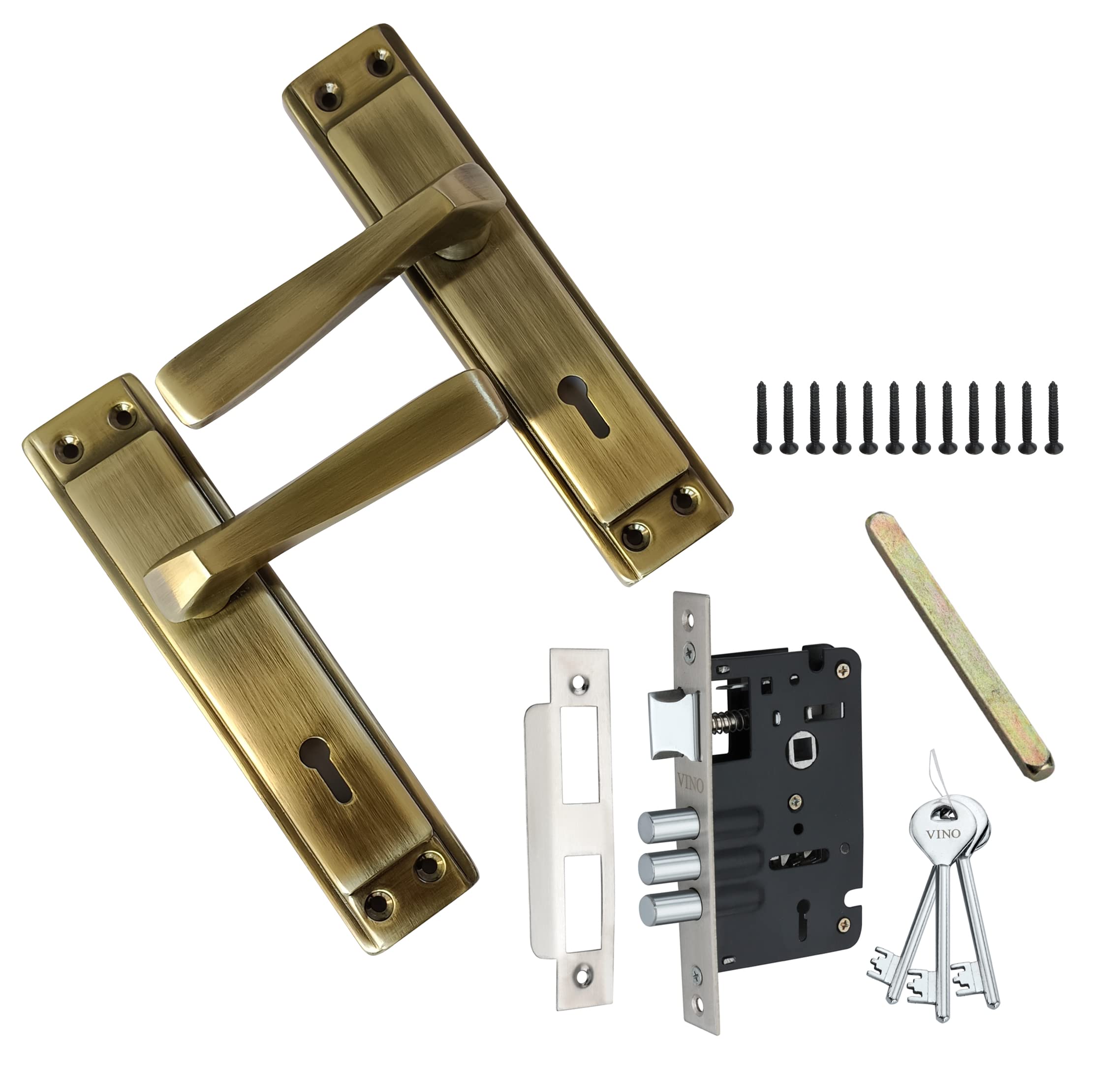 Vino Heavy Duty 7inch Mortise Handle Door Locks for main door / Bedroom Door / Living room / Bathroom Door / Office / Hotels / Main Door Lock Handle sets / Heavy 3 Bullet and Solid Latch Door Lock Body With 3 key Double Action Mortise Lock for Door / (B0BY4VYV5L) Amazon Price History, Amazon Price Tracker