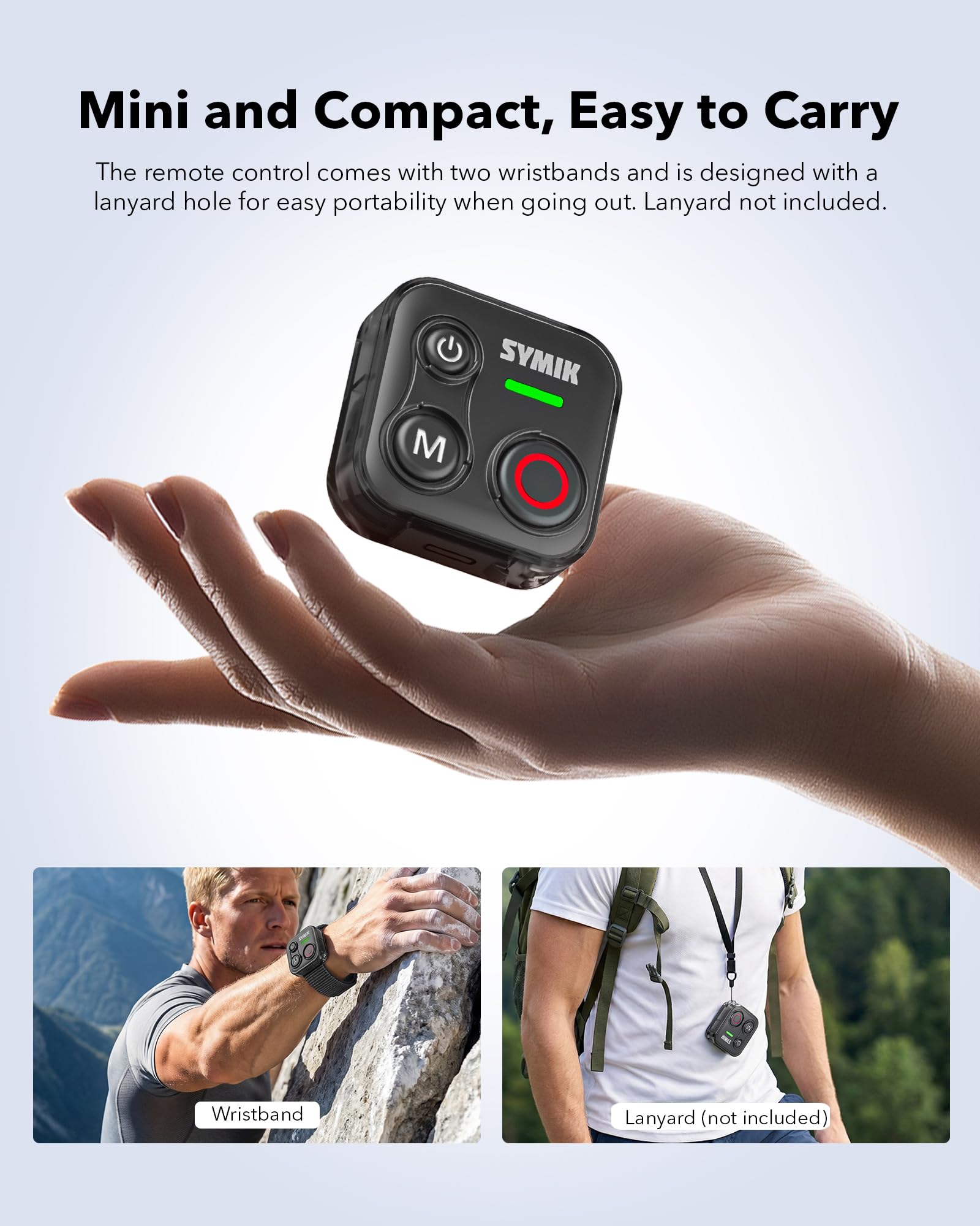 SYMIK Telecomando Universale per Insta360, GoPro, DJI, Smartphone | Controller Bluetooth per Scatto di Action Cam, Resistenza agli Schizzi, Portata 70m, Batteria 120h, Ricarica Type-C