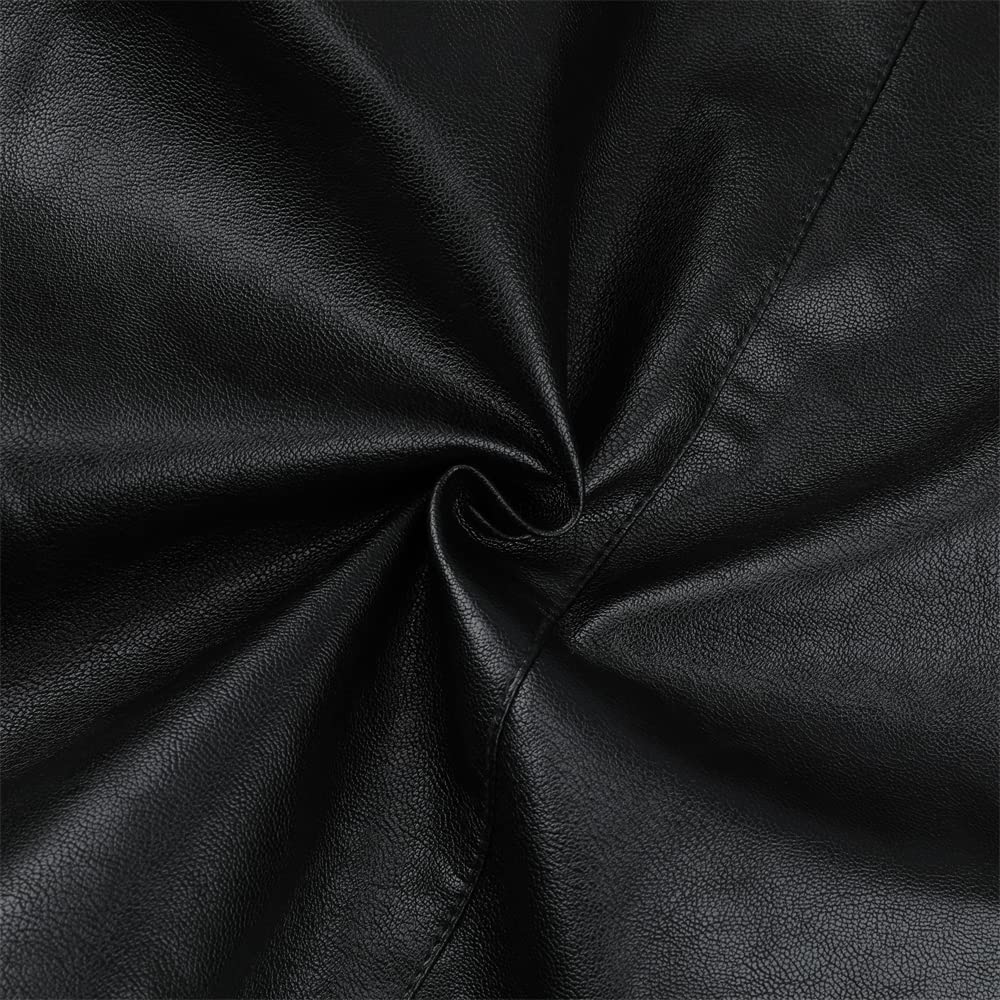 Sliktaa - Chaqueta de piel sintética ecológica de invierno con un cuello alto, de entretiempo, tipo motero, piloto, cremallera, informal, cuero, fresco, clásico, Negro D, XXL