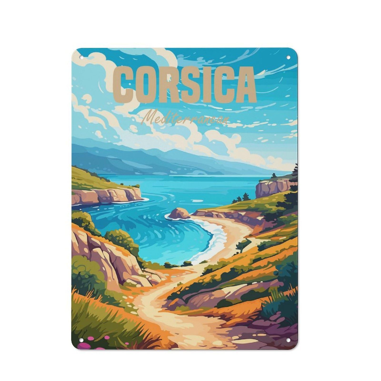 Junmoney Corsica Mediterranean Retro Tin Sign 40X30cm For Home Office Or Studio, Suited To Home Office Decor Fans