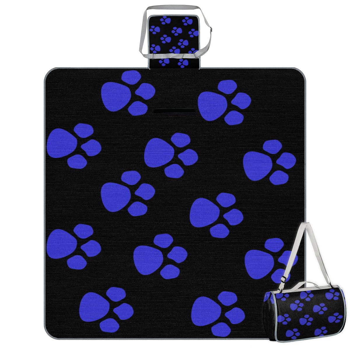 Shimoshe Picnic Blankets 57”x 59”, Blue Black Purple Paw Print Waterproof Sandproof Picnic Mat Lightweight Foldable Beach Blanket for Camping Park Grass Beach Outdoor Blanket