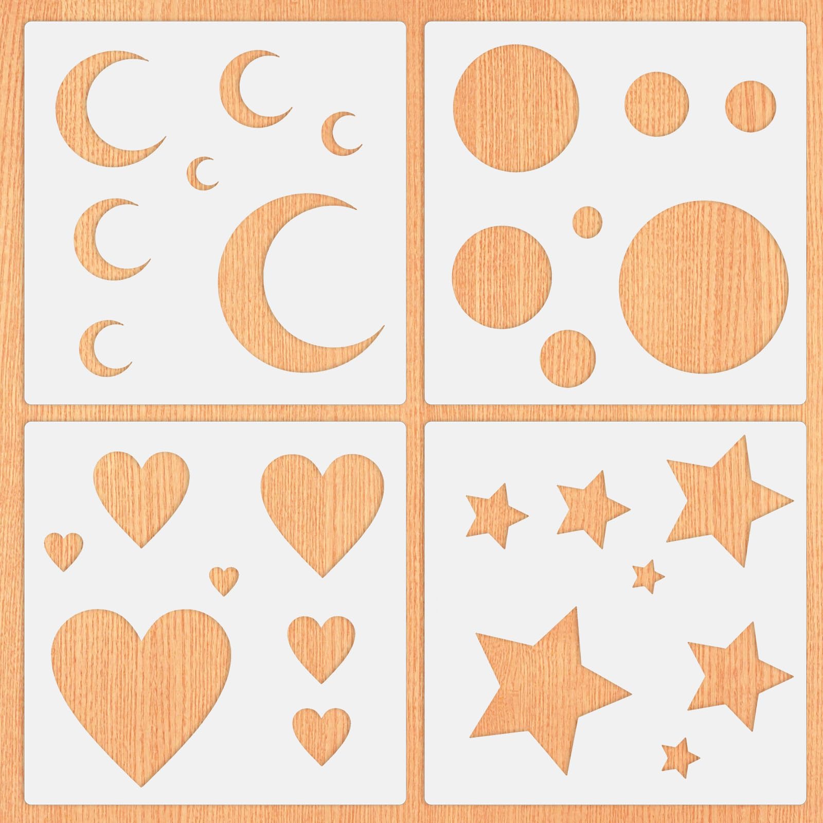 4Pcs Moon and Star Stencil, Reusable Plastic Moon Twinkle Template Sparkle Star Wall Drawing Stencils for Walls, Wood, Flag, Canvas, Fabric Crafts, DIY Home Decor