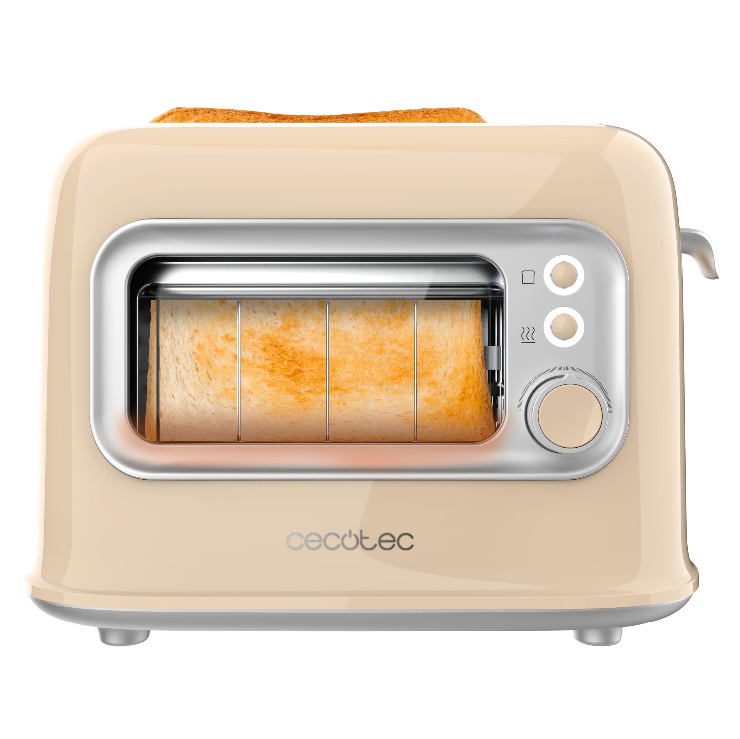 Cecotec Vertikaler Toaster RetroVision Beige, 700W Leistung, 2 Extra-breite Schlitze, Einzigartiges Anzeige-Design, Bräunungssteuerung, Retro-Design, Staubabdeckung