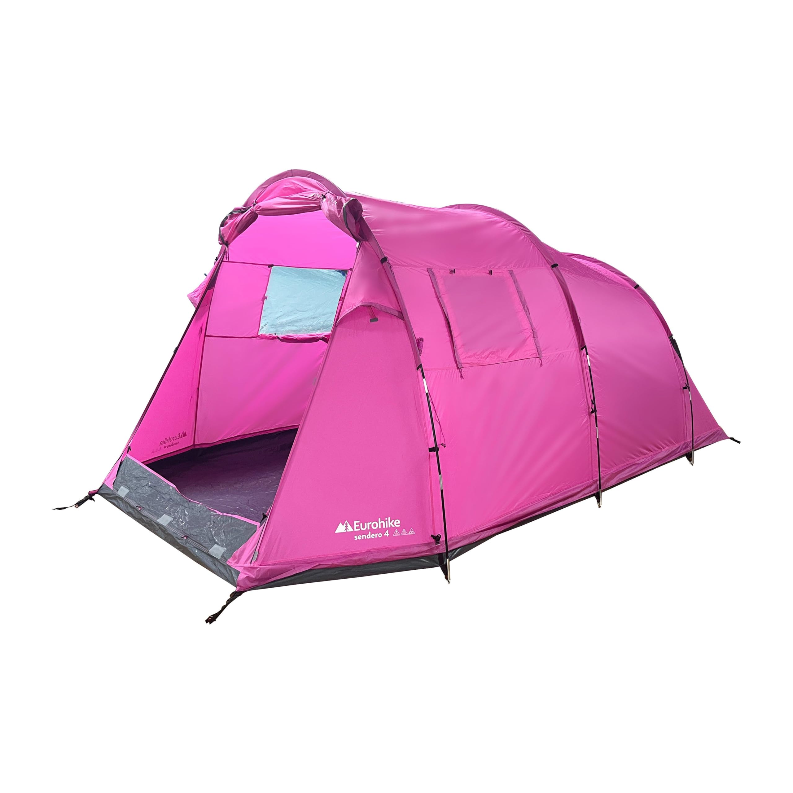 Eurohike Sendero 4 Man Family Tent with Porch, Living Area & Sewn In Groundsheet, Tunnel, 4 Person, Waterproof, Easy to Pitch & Spacious (Pink)