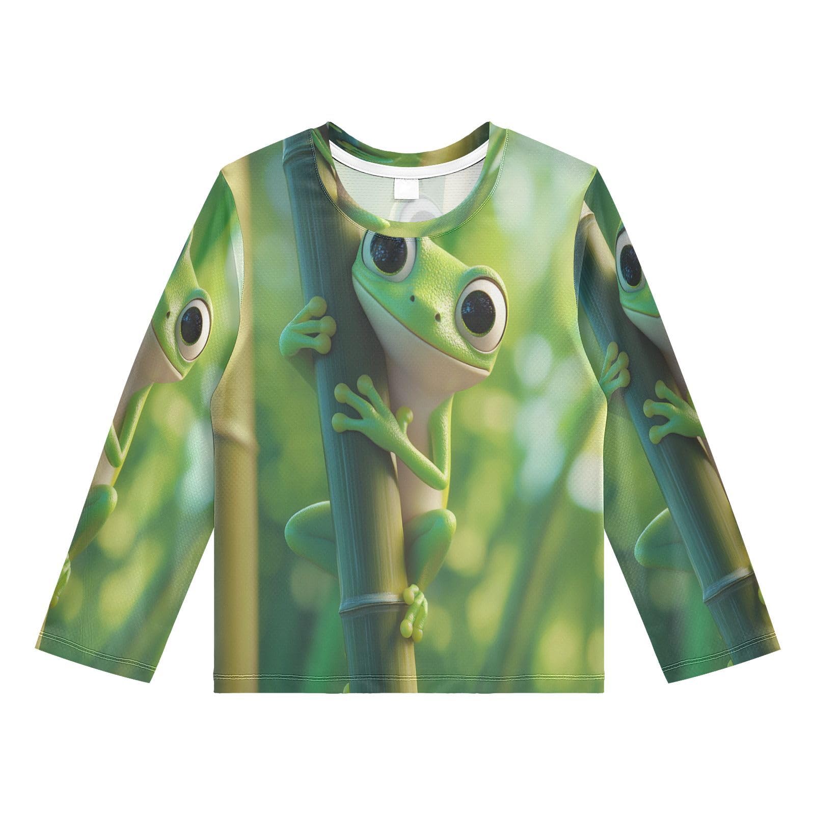 DOMIKING Green Frog Boys Long Sleeve Rashguard Shirt Kids Quick Dry Swim Shirt for Running Swiming Pool 11-12T