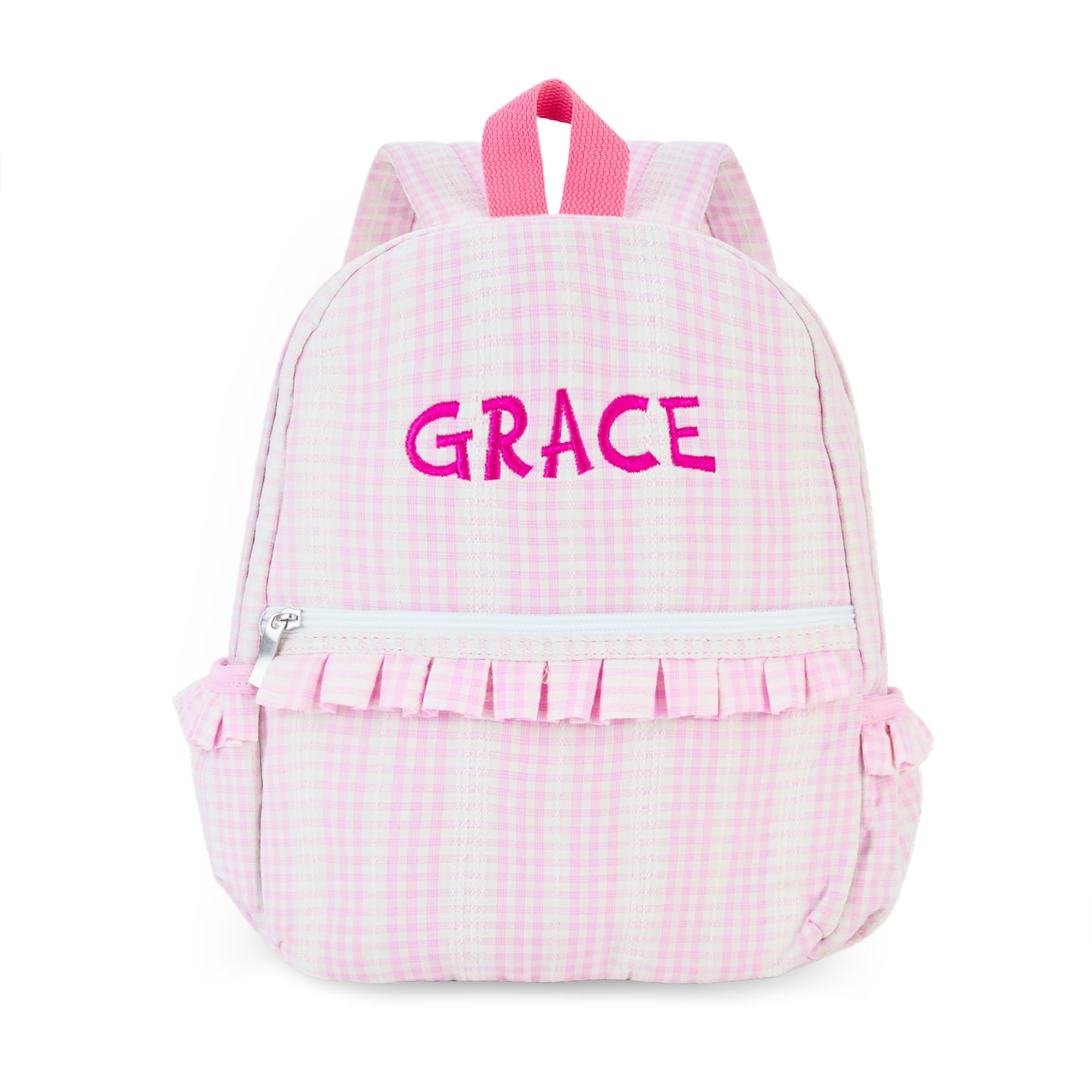 Ruffle Daycare Backpack Personalized Pink Gingham Backpack with Embroidered Name - 12inch Little Dancer Daypack with Lace - Small Daycare Bag for Travel Birthday Xmas Gifts