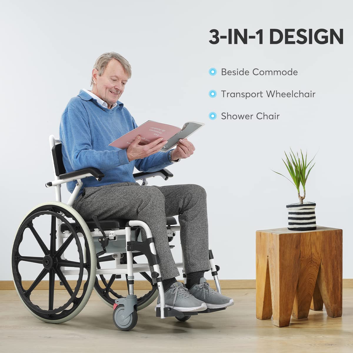 OasisSpace Shower Wheelchair Commode Rolling Shower and Commode