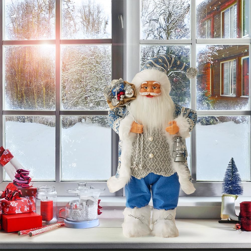 JAWSEU Figuras de Papá Noel de 60 cm Adorno navideño Figura de Papá Noel de pie Estatua Tradicional de Papá Noel muñeco de Adorno con Bolsa de Regalo para Ventana Mesa Chimenea decoración navideña