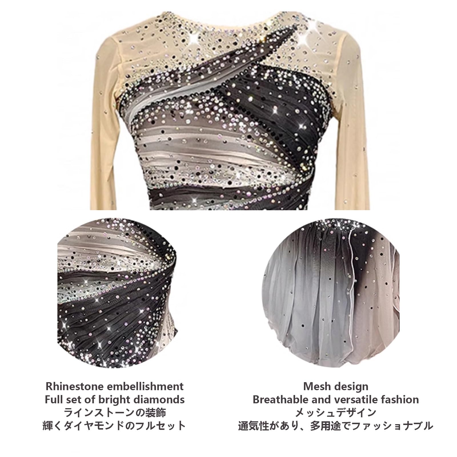 Robe De Patinage Artistique for Femme, Justaucorps De Danse Scintillant, Tenue De Compétition De Patinage Sur Glace À Haute Élasticité