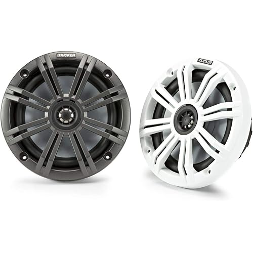 Pair Kicker 45KM654 6.5" 390w Marine Boat Speakers KM65 w/Charcoal+White Grilles