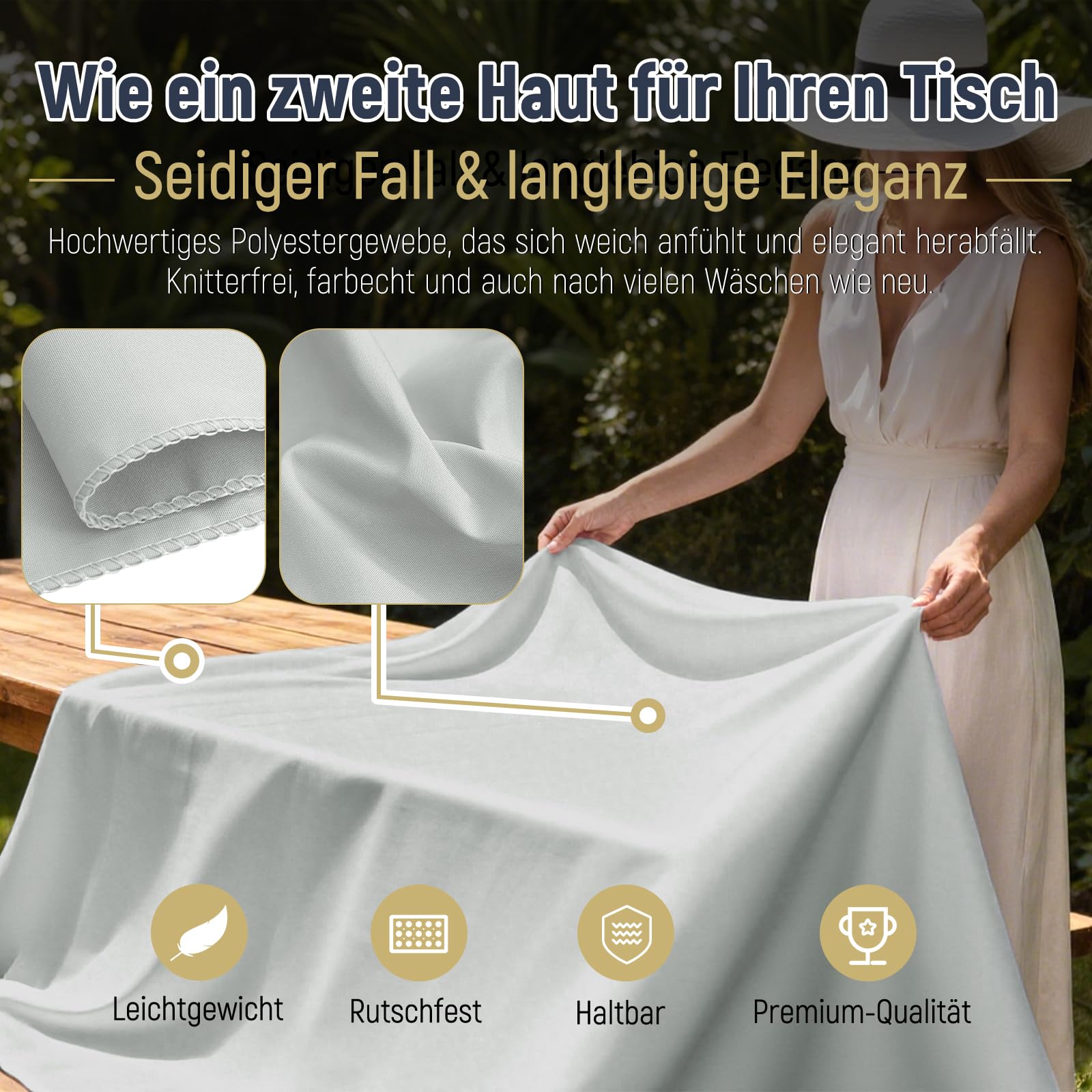 Lot de 6 Nappes Gris Clair Rectangulaire 100 x 250 cm Imperméable Nappe de table en Polyester, Anti-Rides Lavable en Machine, Pour Table à Bière/Table Pliante, Mariage, Anniversaire, Fête & Banquet