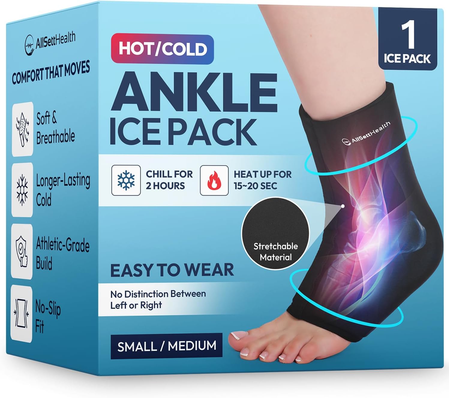 Ankle Ice Pack Wrap for Swelling – Hot/Cold Therapy Ice Wrap for Foot Pain Relief, Heel Pain Relief, Plantar Fasciitis, Achilles Tendonitis Relief, Sprained Ankle Compression, Small/Medium