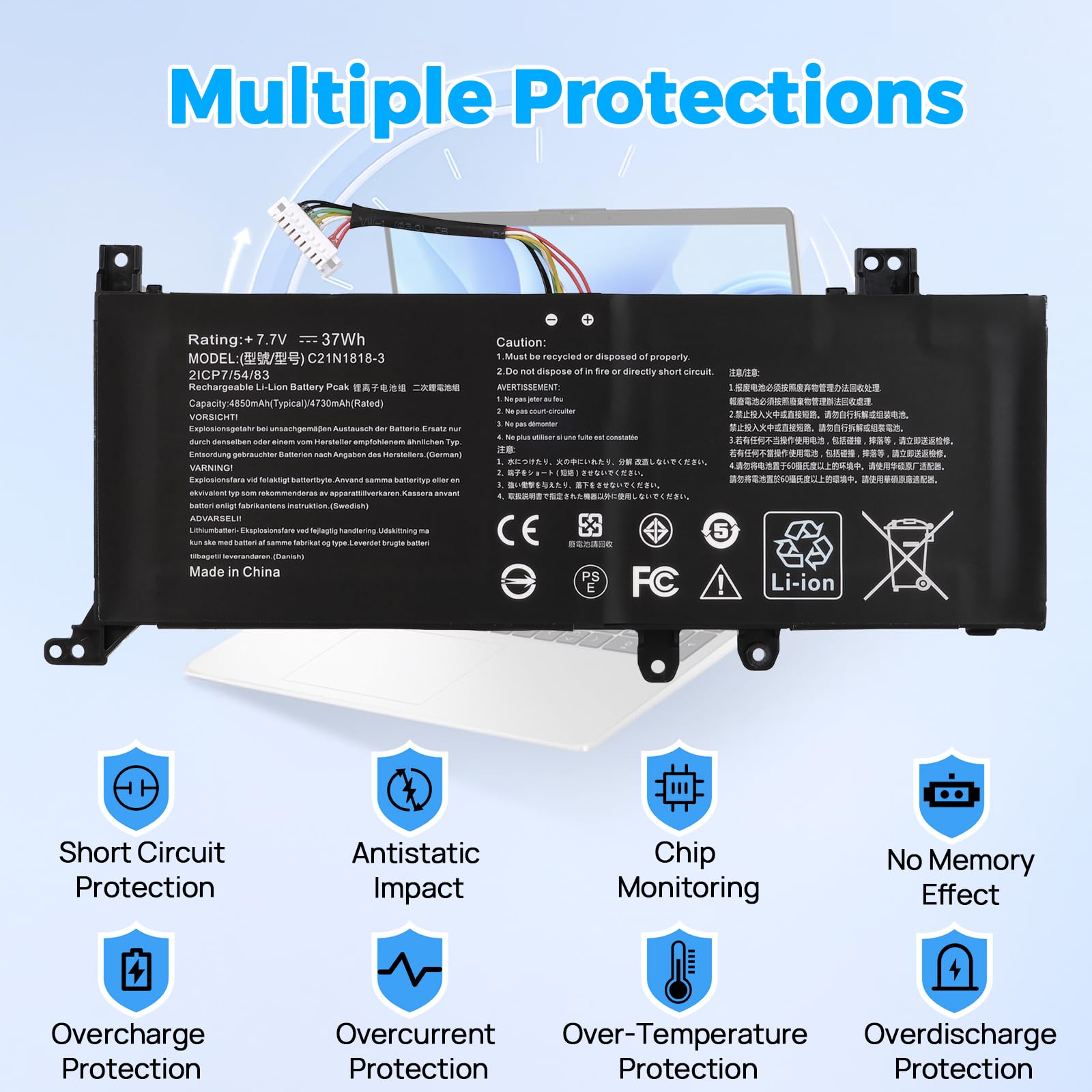 B21N1818-3 C21N1818 Batteria Compatibile con Asus VivoBook A509 D509 F509 M509 X509 A409 D409 F409 X409 F509M F509MA X509MA X509DA X509BA X509F X509FA X509FB X509FJ Serie, B21N1818