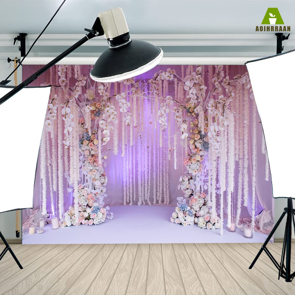 Aoihrraan 3,5x2,5m Wedding Ceremony Backdrop Romantic Rose Flower Tassel Arch Door Curtains Photography Background Bridal Shower Decor Valentine's Day Party Couple Lovers Portrait Photo Studio Props - Image 4