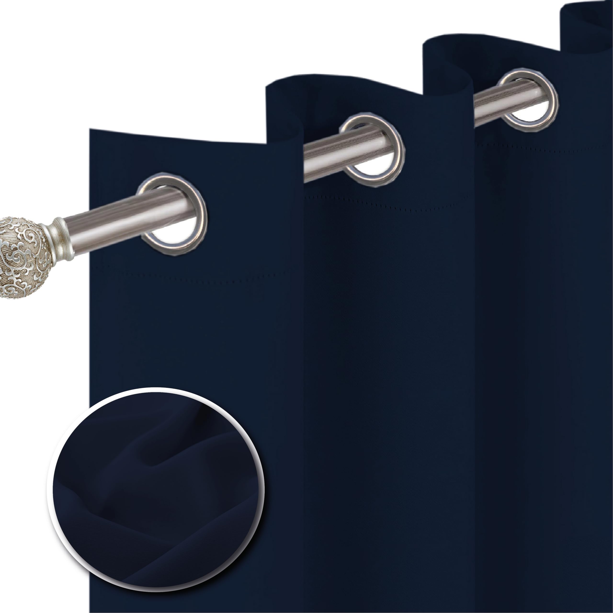funky gadgets Blackout Curtains for Bedroom 54 Inch Drop Thermal Insulated Eyelet Curtains & Drapes Black Out Curtain for Kitchen Living Room 2 Panels (46x54 Inch Navy Blue)