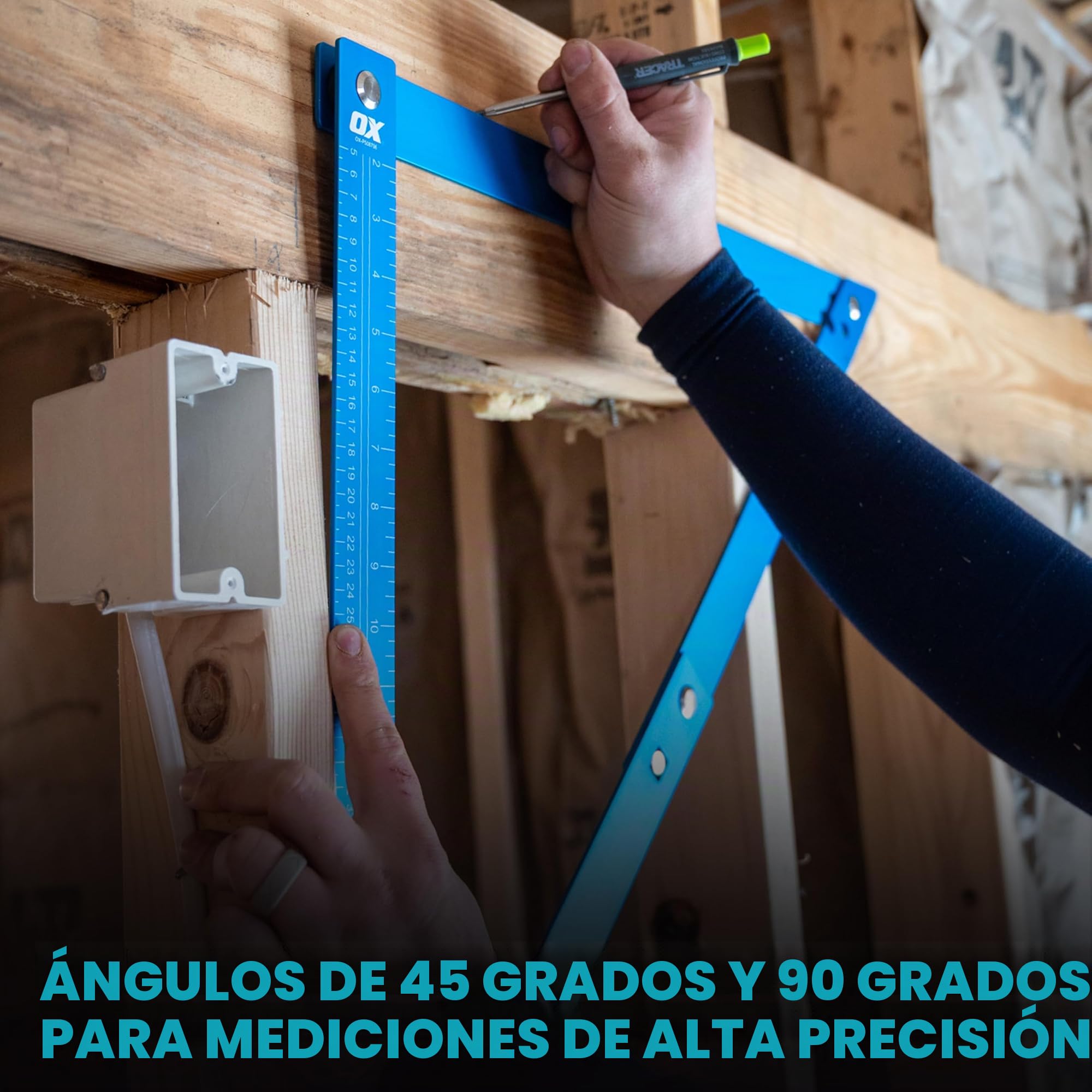 OX Pro - Escuadra plegable de aluminio de 600 mm, para carpinteros, con funda de transporte