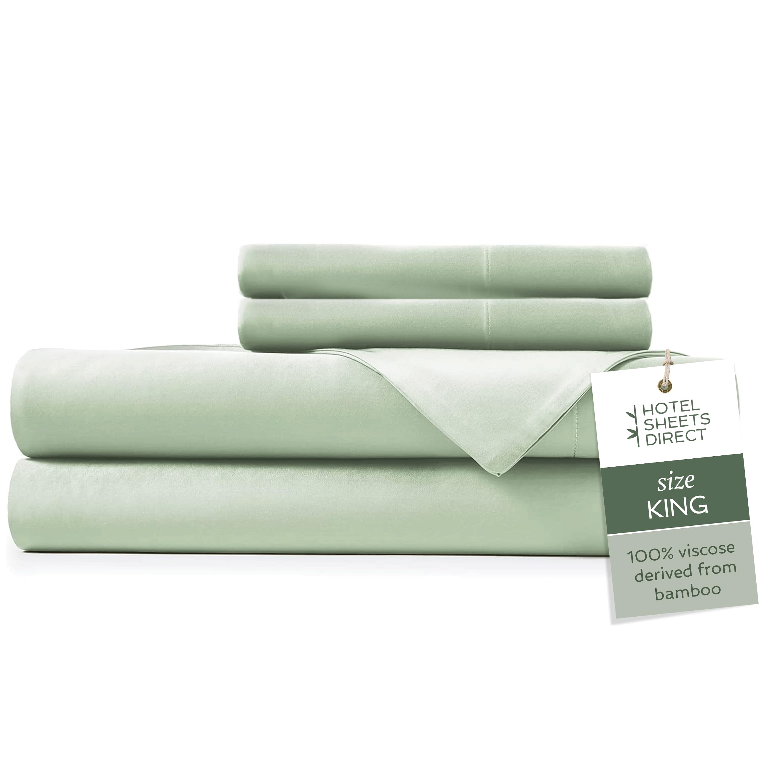 Hotel Sheets Direct 4 Piece Bed Sheet Set King Size, 100% Viscose Derived from Bamboo Sheets Set with 2 Pillowcases, Cooling & Breathable Luxury Bedding, Moisture-Wicking & Silky Soft, Light Green