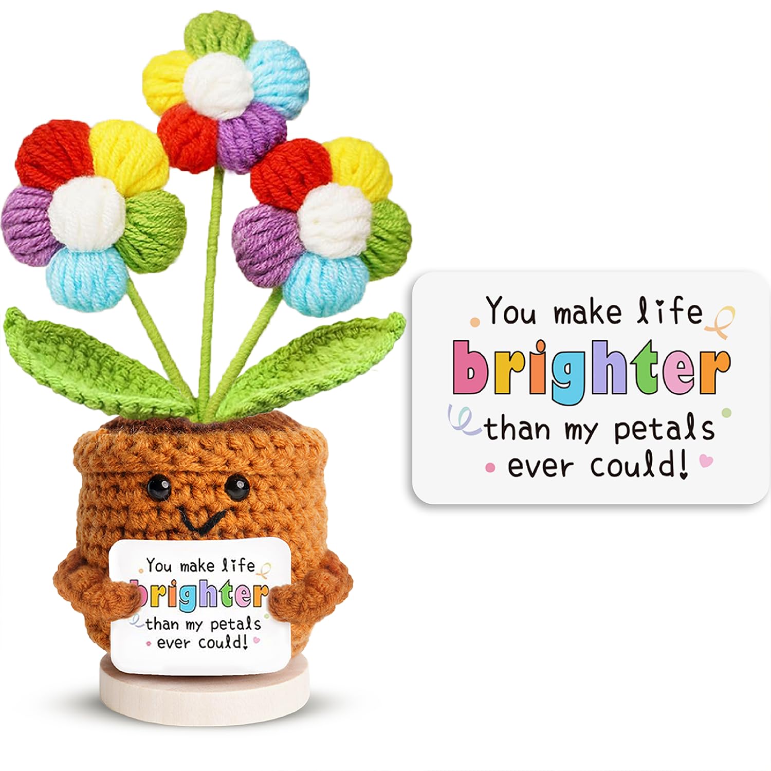 Emotional Vessels – Rainbow Crochet Flower “You Make Life Brighter”, Handmade Thinking of You Gift for Women, Get Well or Encouragement Present, with Hidden Card “for You with Love”