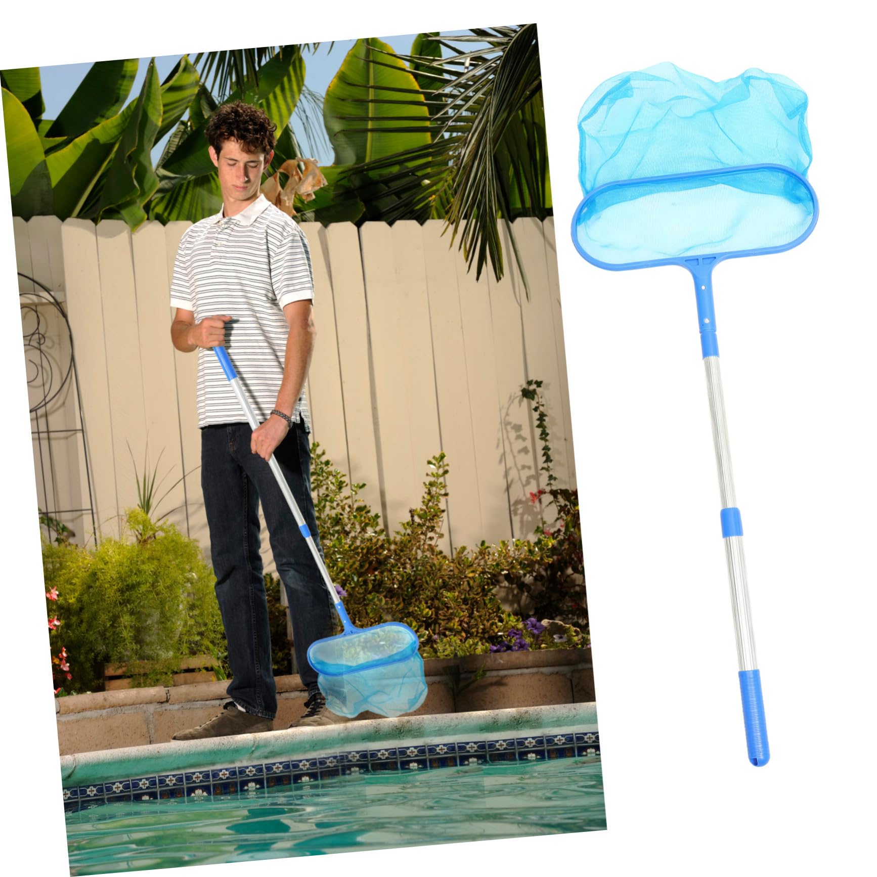Mikikit Recogedora para Limpieza De Piscina Rastrillo para Piscina De Malla Herramienta De Limpieza con Pértiga Skimmer